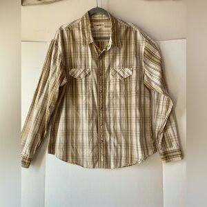 Mens BKE67 western shirt XL tan plaid long sleeve cowboy ranch wear EUC
